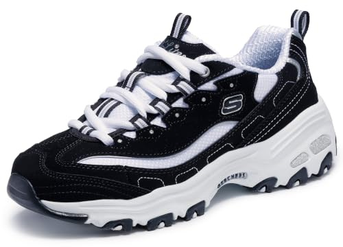 Skechers Mujer D'Lites Biggest Fan Trainers, Black Trubuck/White Mesh/ Silver Trim, 41 EU