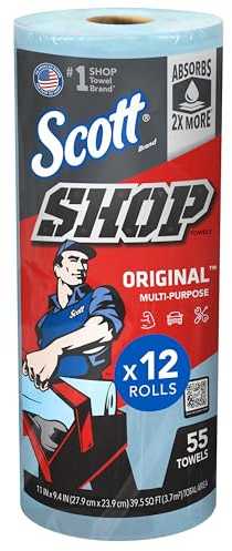 Scott Shop Towels Original 75147, Essuie-Mains Bleus Ultra-Résistants pour Essuyage Intensif, Parfait pour Graisses, Huiles et Liquides, 12 Rouleaux de 55 Essuie-Mains (660 au Total)