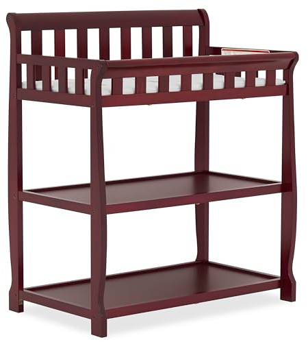 Dream On Me Ashton 2-in-1 Changing Table & Nightstand in Cherry – Solid New Zealand Pinewood, Safety Rails, Spacious Storage Shelves & Water-Resistant Changing Pad, Converts to Nightstand