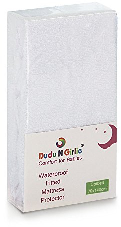 Dudu N Girlie Waterproof Cot Bed Mattress Protector - Terry Towel Mattress Topper - 15 cm Extra Deep Box Stretch Skirt - Machine Washable Mattress Cover, 140x70cm.