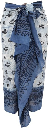 GURU-SHOP, Bufanda Fina, Sarong, Colgante de Pared, Falda Envolvente, Vestido Sarong, Combinación Azul 1, Algodón, Tamaño:One Size, 190x120 cm, Paños Estampados