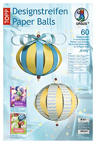 Ursus 23430099 - Designstreifen Paper Balls Emily, Material für bis zu 8 Paper Balls, Durchmesser ca. 10 cm, 60 Streifen mit Zubehör, ideal zum Basteln von individuellen Weihnachtskugeln