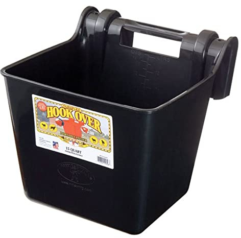 Little Giant® Plastic Hook Over Feeder | Mountable Livestock & Pet Feed Bucket | Horse Feed Bucket | Made in USA | 15 Quarts | Black