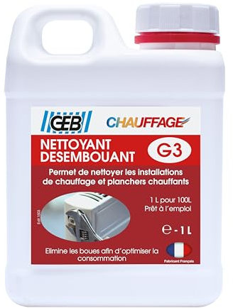 GEB Chauffage - Nettoyant Désembouant G3, Permet de nettoyer les installations de chauffage et planchers chauffants - 1 litre