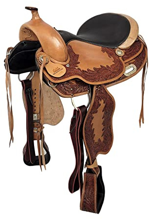 A&M Reitsport Baumloser Westernsattel Indiana aus Büffelleder mit Klettkissen, wechselbares Kopfeisen, Größe:17 Zoll