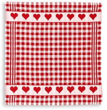 KRACHT, Geschirrtuch Frottier, Herzenkante, rot, Format 50/50, 100% Baumwolle