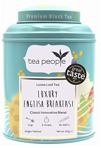 Tea People Luxury English Breakfast Tea Loose Leaf 125g in a luxury tin caddy – Premium Blend of Assam, Darjeeling & Ceylon – Medium-Bodied Black Loose Tea Leaves for a Perfect Morning Brew