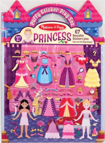 Melissa & Doug Puffy Sticker Play Set – Princess, 67 Reusable Stickers with 2 Fold-Out Scenes, Restickable Fashion Activity Book, Mess Free Travel Toys for Kids Ages 4+