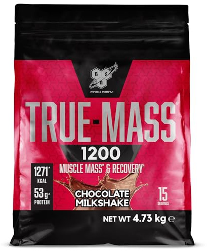 BSN True Mass 1200, Mass Gainer Proteinpulver mit Molkenisolat und Kohlenhydraten, Gewichts- und Muskelaufbau und Erholung nach dem Training, Schoko-Milchshake, 15 Portionen, 4,8 kg
