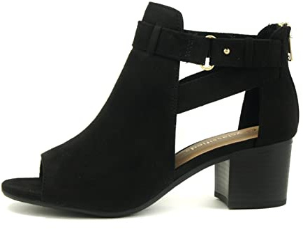 CITYCLASSIFIED Invest Women's Cutout Side Strap Mid Black Chunky Heel Fashion Ankle Bootie (BLACK, us_footwear_size_system, adult, women, numeric, medium, numeric_7_point_5)