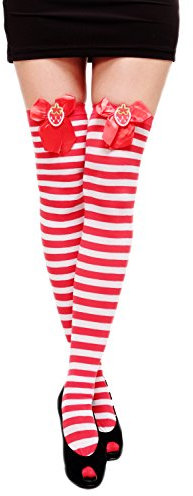 dressmeup - Karneval Fasching Cosplay Strümpfe Overknee Kniestrümpfe Ringelstrümpfe Girly Rot Weiß Kawaii W-005-red