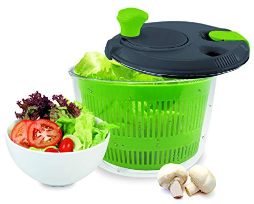 Nerthus Centrifugatrice d'insalata da 20 cm Diametro, con Chiusura di Sicurezza e 2 uscite/entrate per Liquido, Colore Verde e Trasparente