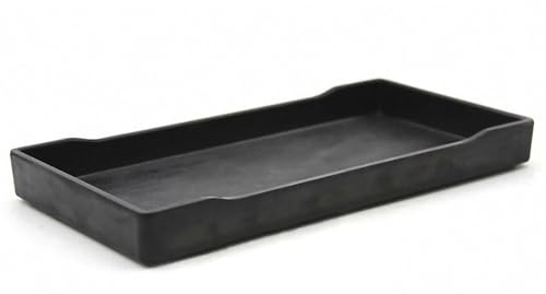 OMEM Reptile Bowl Large Food and Water Dish Enough Space Also Fit for Bath Simulated Wood Grain Surface (S, Black)