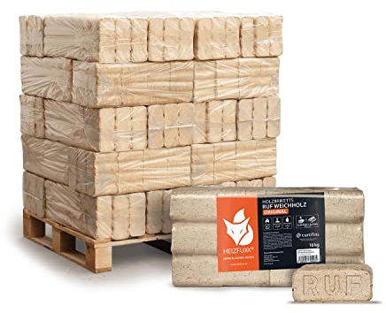 HEIZFUXX Holzbriketts RUF Original Blue - Weichholzbriketts Palette 300 kg (30x10 kg) - Premium Briketts für Kamin, Heizkessel & Ofen - Hoher Heizwert, geringer Aschegehalt & maximale Energieausbeute