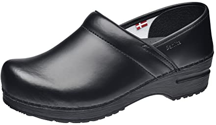 Sanita Professional PU | Zoccoli Professionali Chiusi | Zoccoli Artigianali Originali in Pelle Flessibile | Donna | Plantare Anatomico in Schiuma Morbida | Nero | 38
