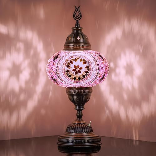 DEMMEX Lampada da tavolo a mosaico a batteria con lampadina a LED incorporata, lampada da tavolo a mosaico turco marocchino, lampada da notte con accento sul comodino, fatta a mano