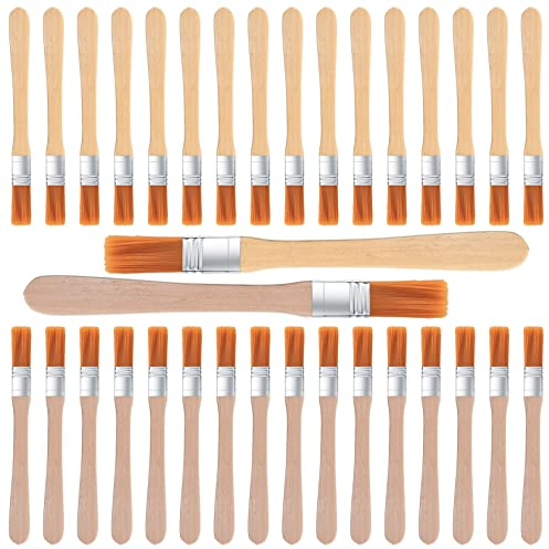 Aoyfuwell 40 Stück Kleine Pinsel Borstenpinsel Set,Borstenpinsel Holzgriff Flachpinsel Malerpinsel 13cm, Nylonborsten Malerpinsel Set, Farbflecken Lackierpinsel DIY Malen