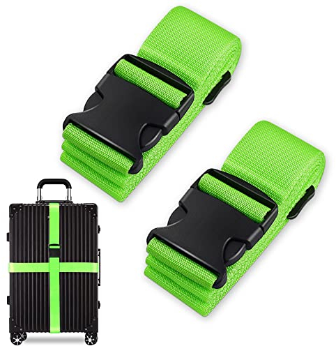 Koffergurt Set, gepäckband, kofferbänder, koffergurte Personalisierte Identifikation Verstellbare Rutschfestes Reisezube (Grün, 2 Stück Set)