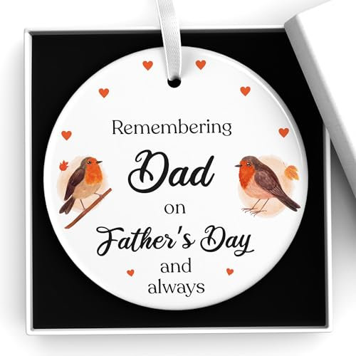 Beecreative Fathers Day Remembrance Ornament - Personalised Robin Memorial Plaque For Dad, Grandad - Fathers Day Memorial - With Gift Box