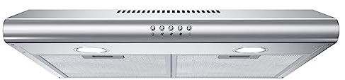 FIREGAS Dunstabzugshaube 60 cm mit bürstenlosem DC-Motor,Stromsparend,3 Leistungsstufen,Umluft oder Abluftbetrieb,Unterbauhaube mit runde LED,Edelstahl Abzugshaube
