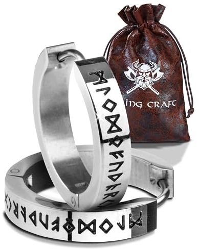 VIKING CRAFT Wikinger Ohrringe Männer Edelstahl - 2,0cm Herren Ohrringe silber mit Runen - Wikinger Schmuck, Wikinger Deko, Keltische Ohrringe Viking Earring, Vikings Fanartikel, Wikinger Geschenke
