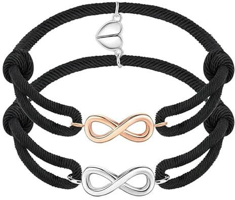 Jbniuay Partner Geschenke Infinity Pärchen Armbänd Magnet - Unendlichkeit Herz Magnet Armband paare verstellbar，Partnerarmbänder für Paare Valentinstag