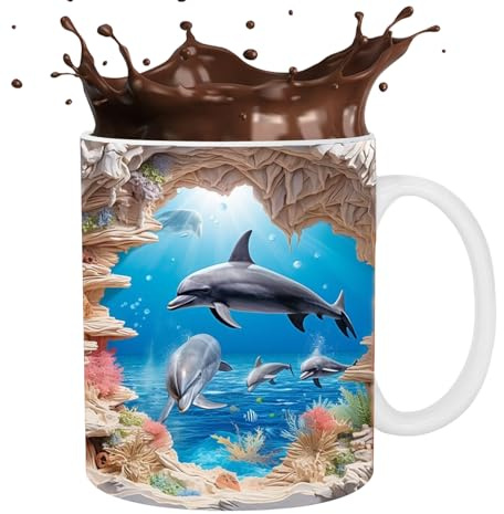 BUNIQ Tasse à café en céramique, 11 oz, Dauphin Peint à Plat, Cadeau pour Noël et Anniversaires