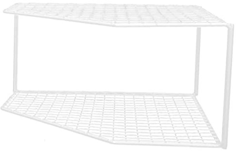 HAMPPLIES Double Tiered Corner Shelf Kitchen Pot Organizer Rack Height 18cm White Wire Storage Unit for Household Use Space-saving Draining Pan Rack for Cabinets and Countertops