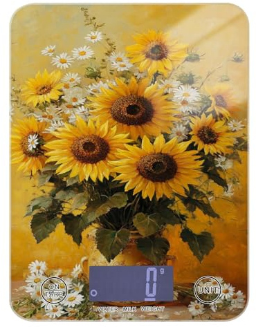 Bilancia digitale da cucina con display LCD, 5 kg/5 g, girasoli gialli, piccola bilancia da cucina con 4 unità per fare il sapone Keto Espresso (batterie non incluse) báscula para pesar