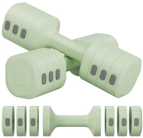 Verstellbare Hanteln Frauen Set, 1-5kg Kurzhanteln 2er Set, 4-in-1 Dumbbell Set für Frauen und Männer, Gewichte Hantel für Home Gym, Krafttraining Zuhause (Grün)