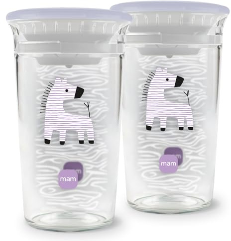 MAM Easy to Drink Cup 360° (Set da 2 x 290 ml), Tazza bambini 8m+ con valvola 360° a prova di perdita, Bicchiere antigoccia bambini portatile, Accessori neonato in Tritan trasparente, Lilla