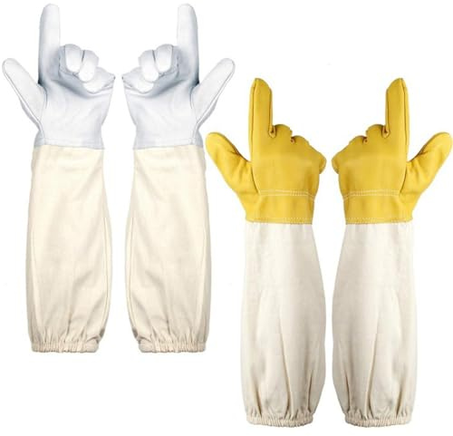 Guanti a maniche lunghe, Guanti da apicoltore 2 paia di spesse, Pelle di capra a maniche lunghe con polsino elastico Tuta da apicoltore per protezione delle mani dalla puntura d'ape Forniture per