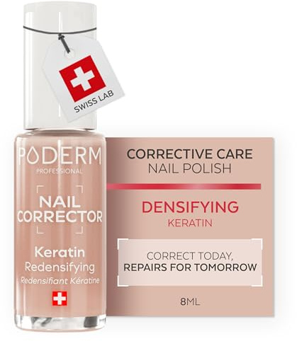 PODERM Nagellack Pflege Korrigierend & Perfektionierend – Keratin | Verdichtend & Härtend – 8 ml | Stärkt & schützt die Nagelstruktur mit Natürlichem Nude-Finish | Entwickelt von Podologe in Schweiz