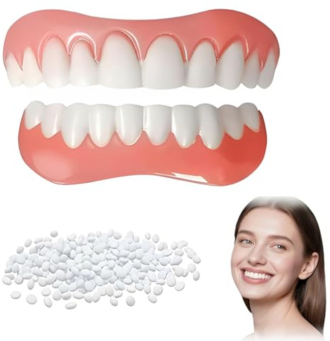 Denti finti da applicare da soli, dentiera finta naturale, Faccette Dentali Universali Superiore E Inferiore Provvisoria Denti Finti,Con gel per la dentizione-C