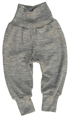 Engel Naturtextilien 703501-23 Bio Öko Baby Hose breiter Bund Wolle Seide, Hellgrau Melange, Gr. 62/68