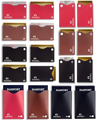 ALPINE RIVERS RFID Blocking Sleeves 18 Pack - 7 Top-Load and 7 Side-Load Credit Card Protectors, 4 Passport Sleeves, 13.56 MHz NFC Blocker, Multi-Color Assortment