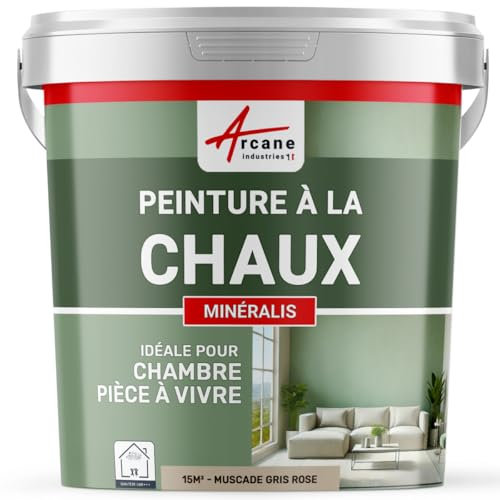 Peinture chaux, naturelle : peinture sans émanation, mineralis - 15 m² (2.5 kg en 1 couche) Muscade Gris Rose - ARCANE INDUSTRIES