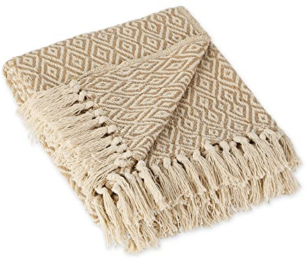 DII Rustic Farmhouse Double Diamond Woven Throw, 50x60, Stone