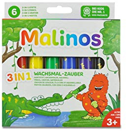 MALINOS 301036 Wachsmal-Zauber 3-in-1 Stifte, Buntstift Wachsmaler Aquarell, 6 Stück, 6 Farben (1er Pack)