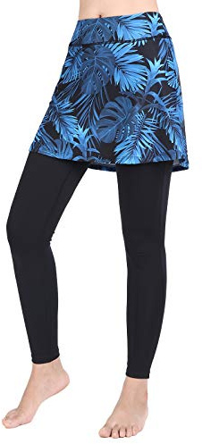 ANIVIVO Skirted Legging for Women, Yoga Legging with Skirts &Women Tennis Leggings Clothes Pockets, Blue Skirts Full Length, XL