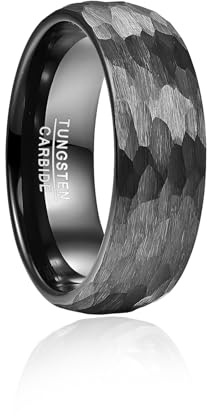 Vakki Wolfram Ring Herren - Gehämmert, Gebürstet Schwarz, 8mm, Größe 67.2(21.4)