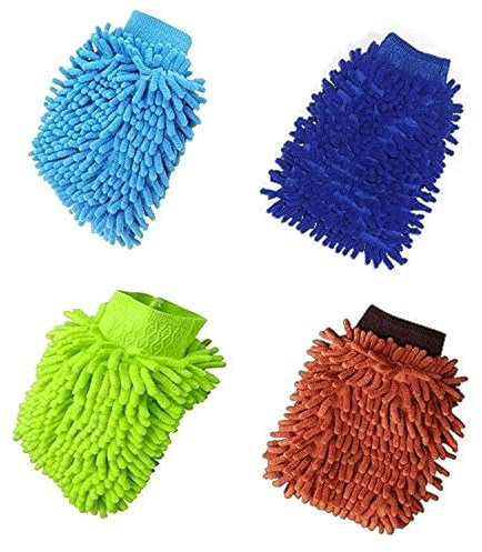 Guanti per lavaggio auto in microfibra in ciniglia - 4 pezzi per manutenzione professionale - pulizia di cucina e auto