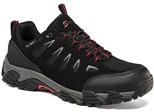 SHULOOK Men's Low Top Waterproof Hiking Shoes Black/Red