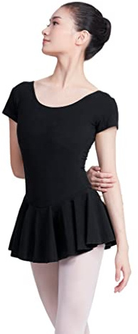 Phoeswan Ballet Leotards with Skirt for Women, Dance Skirt Outfit for Girls, Black Leotard for Ballet, Aerobics, Size Medium