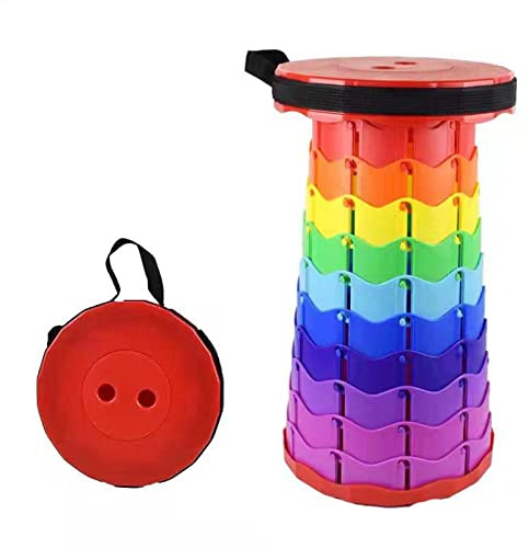 Flyself Tabouret Télescopique Réglable en Hauteur Chaise Tabouret Pliant Portable de Camping pour La Pêche/BBQ/Intérieur/Activités Plein air, Maxi Charge 200 kg (Red)