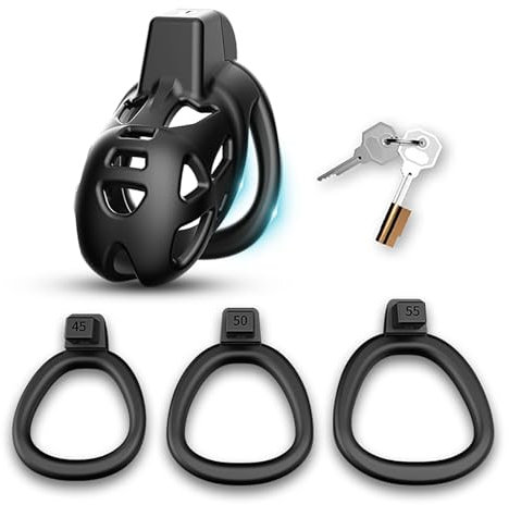 Buntune 3D Harz Keuschheitskäfig Set für Herren mit 3 Penisringe Atmungsaktiver Keuschheitsgürtel SM Penis Bondage Cock Cage Extrem Peniskäfig Sexspielzeug für SM Männer Chastity Cage (S)
