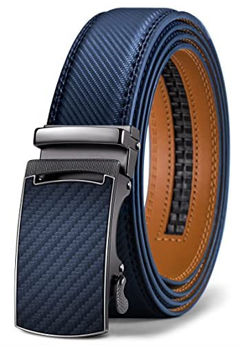 KEMISANT Gürtel Herren, Ledergürtel Ratsche Automatikschließe für Herren Business Anzug,Breit 35mm,Größe Angepasst(Navy Blau-105cm/28-34 taille verstellbar)