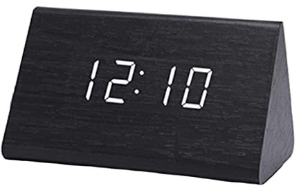 Zerodeko Dreieckige Digitale Holzwecker Mit Led-anzeige Temperaturdisplay Und Snooze-Funktion Energiesparend Schwarz Holz Weiß Licht