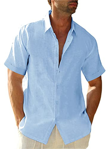 Runcati linneskjorta män sommar kortärmad skjorta fritidsskjorta sommarskjorta strandskjorta affärströja för män