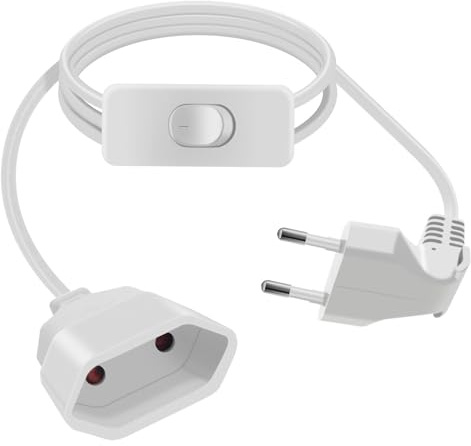 HuaLiSiJi Verlängerungskabel Eurostecker mit Schalter 2,5A 250V Verlängerungskabel Flach Eurostecker 90 Grad Kurz, für Haushaltsgeräte TV PC Computer Monitor Etc (Weiß, 5m)